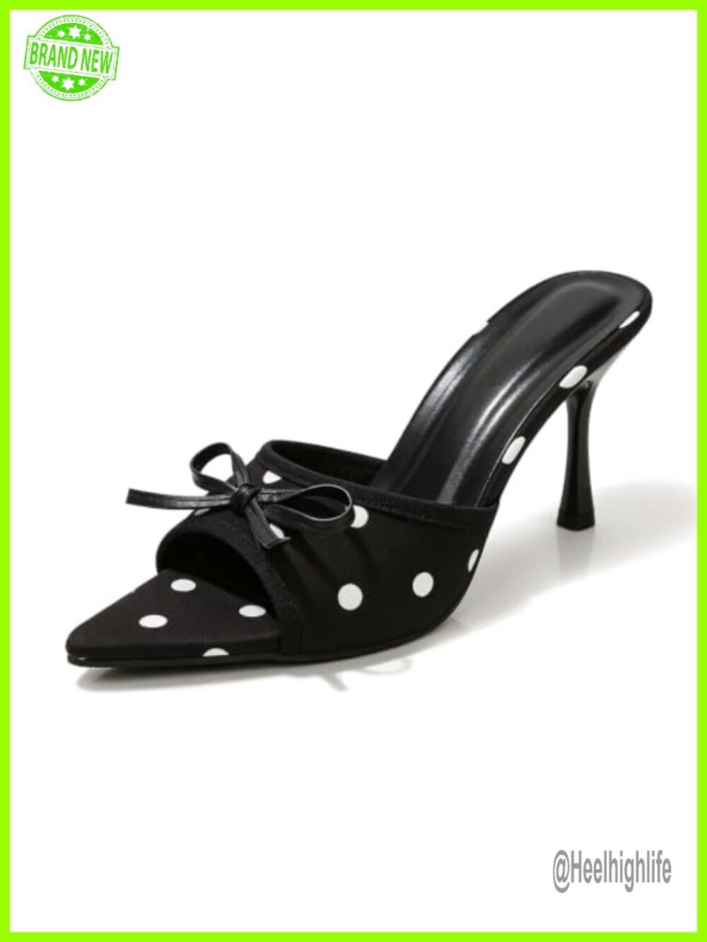 Polka Dot Satin Bow Pointed Toe Kitten Heel Heeled Sandals